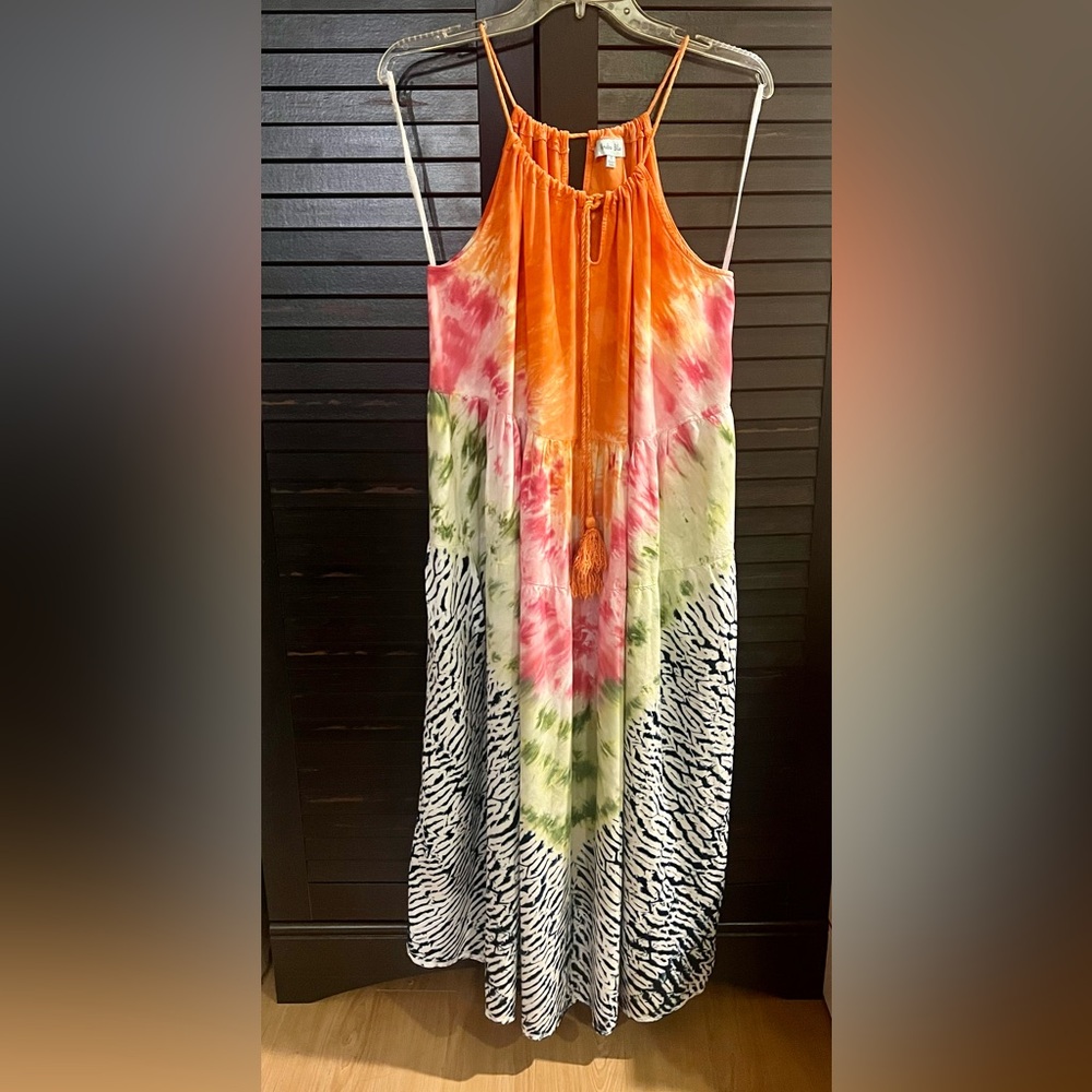 Aruba blue- Multicolor Tie-Dye Maxi Dress, size Large